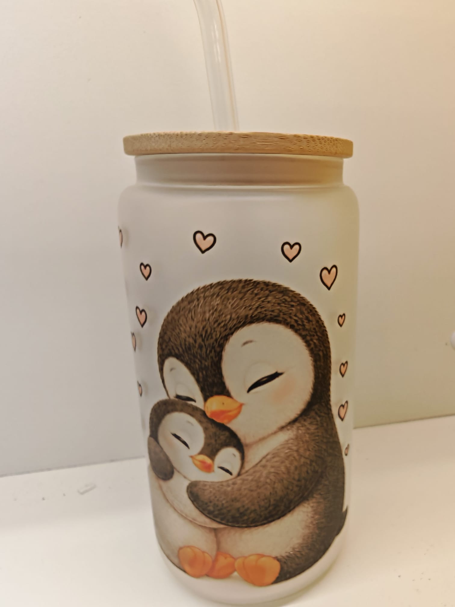 Glasbecher mit Spruch Pinguin